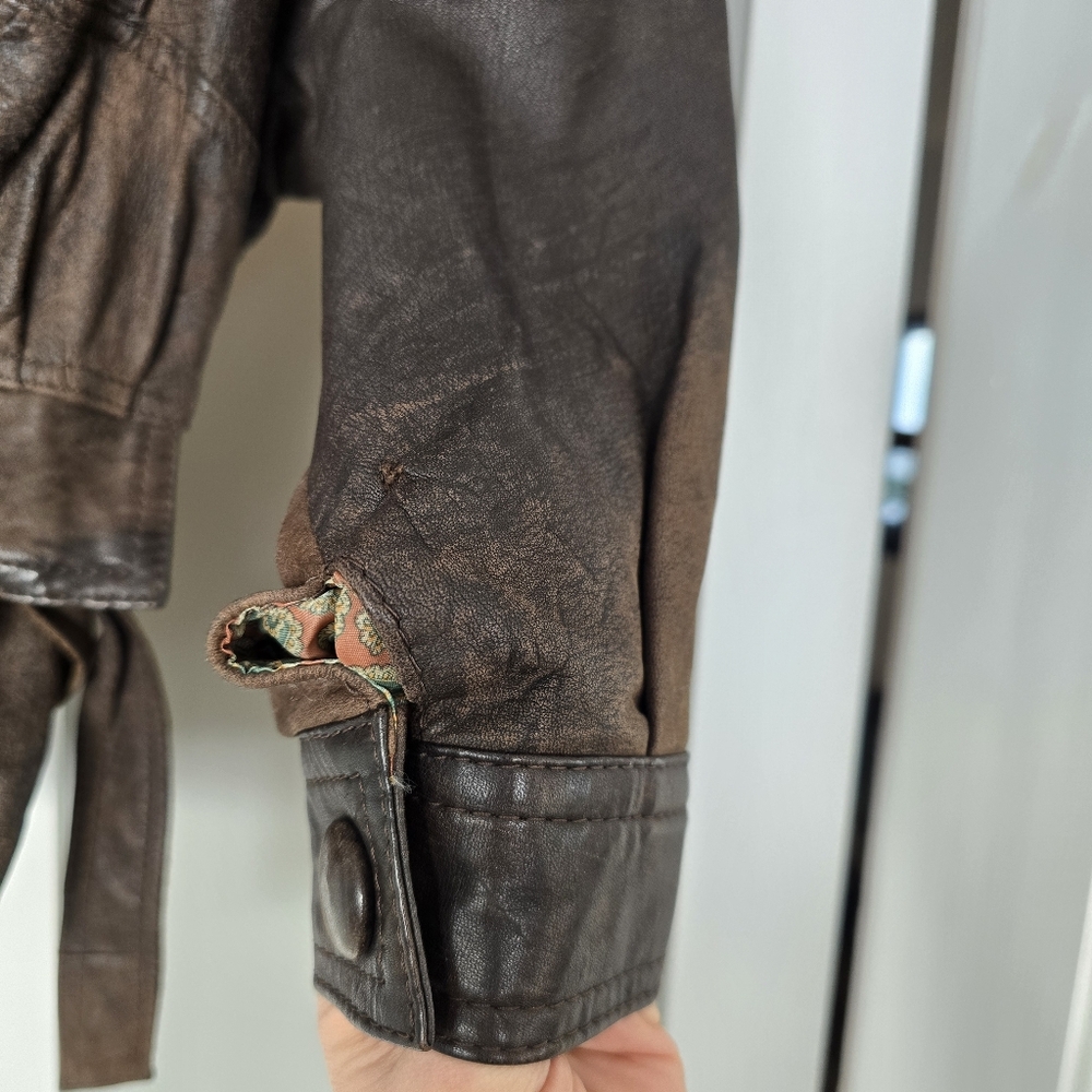 Winlit Vintage Leather Jacket Brown Cropped 80s Style Genuine Made in Korea M - Picture 10 of 17